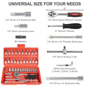 Ensemble d'outils mécaniques en acier au carbone à commande manuelle prêt à l'emploi, 46 pièces, boîte, entretien, réparations d'appareils ménagers, bas prix - Product Image 2