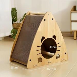 Cuccia per Gatti Ecologica in Legno con <span class=keywords><strong>Tiragraffi</strong></span> Ondulato, Senza Vernice, Postazione per Gatti, Nido, Arredamento per Animali Domestici - Product Image 3