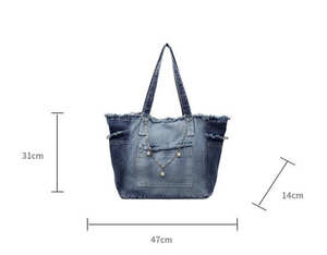 Sac à main en jean bleu foncé, sac à main en jean vintage, sac à main pour femme de grande capacité - Product Image 2