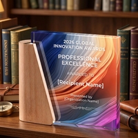 Placa de Trofeo de Cristal Personalizada con Madera de Haya, Logotipo Grabado con Láser, Trofeo de Cristal Transparente para Reconocimiento de Empleados Corporativos