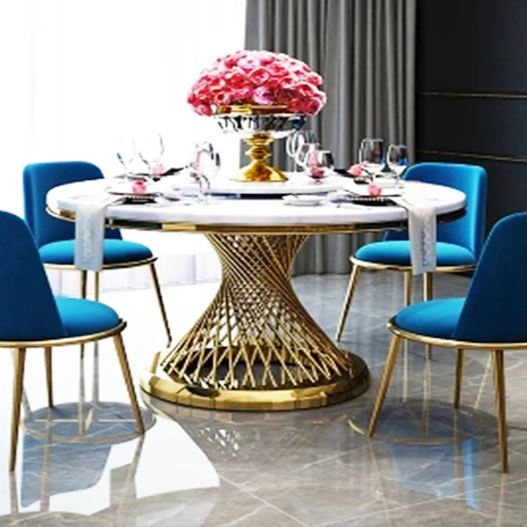 Table basse de luxe mobilier de salon plateau en marbre métal doré acier inoxydable table basse ronde table à manger et chaise