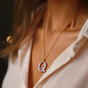 Collier avec pendentif en diamant lettre Q 10x15 cm, chaîne en acier, or, argent - Product Image 3