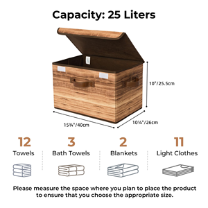 Wood-Grain Yellow Fabric <b>Collapsible</b> Wardrobe Organisation Pack of 2 Lidded <b>Storage</b> <b>Boxes</b> for Shelves - Product Image 5