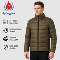 Olive Leichtgewichtige Stehkragen-Pufferjacke für Herren OEM Benutzerdefiniertes Logo Wasserdichte Gänsedaunenjacke Hersteller Private Label