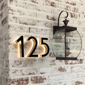 Custom Stainless Steel Metal Outdoor Lighted House Number 3D Door Sign Plate <b>Illuminated</b> Signs House Numbers With Light - Product Image 1