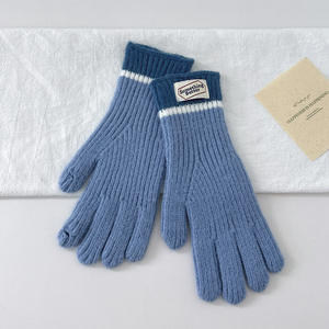 Yeni moda Unisex dokunmatik ekran eldiveni streç örme akrilik tam parmak yumuşak kış kontrast renk eldiven - Product Image 5