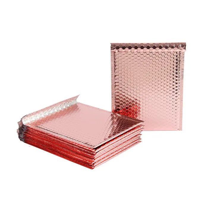 Bolsa de envelopes metálica acolchoadas, bolsa personalizada holográfica de ouro rosa, bolha mailer, envelopes