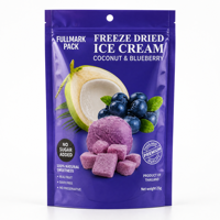 Kemasan Pouch Zipper Stand Up Es Krim Kelapa Blueberry Beku Kering Cetak Kustom untuk Retail, Kantong Matte High Barrier