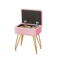 Tabouret de coiffeuse rose en bambou écologique, hauteur réglable, siège rembourré, pieds en métal, ottoman en fausse fourrure, rangement domestique