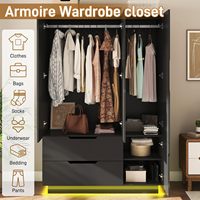 Armoire noire avec miroir et éclairage LED