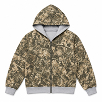 Sweat à capuche zippé réversible personnalisé en polaire camouflage feuilles, coupe oversize, style streetwear pour homme