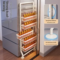 Estante de Almacenamiento Lateral para Refrigerador con Cestas Extraíbles, Organizador de Cocina de Acero al Carbono de Múltiples Niveles para Espacios Estrechos, Montado en la Pared
