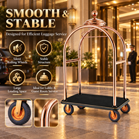 Luxuriöser Hotel-Gepäckwagen aus Edelstahl mit Goldfinish, Roter Teppich-Plattform, 8 Zoll Ultra-Leise Räder für Hotel-Gepäckträger