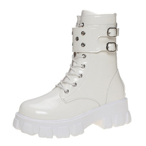 2024 Fashion Leisure PU Leather Lace <strong>up</strong> <strong>Zip</strong> <strong>up</strong> Roman Calf High Chunky <strong>Boots</strong> Womens <strong>Boots</strong> - Product Image 6