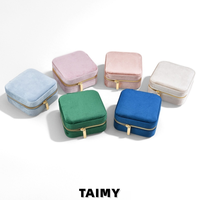 Boîtes à bijoux en velours carrées avec fermeture éclair et pochette à cordon, étuis de rangement portables pour bijoux, boîtes cadeaux personnalisées avec logo