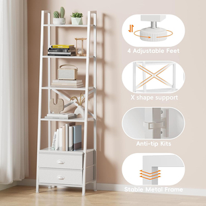 Home Office 5-Tier Ladder <strong>Shelf</strong> 2 Drawers Modern <strong>Narrow</strong> Bookshelf Storage <strong>Shelves</strong> Freestanding Rack <strong>Units</strong> for Living Room - Product Image 3