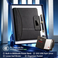 Benutzerdefiniertes Logo Eingebaute 8000mAh Wiederaufladbare Schreibwaren-Powerbank 32GB USB-Speicher Executive Firmengeschenk-Set