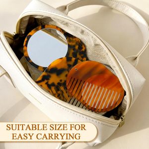 Mini miroir de maquillage portable pliable et épaissi, deux-en-un, antistatique, élégant, vintage, avec brosse et peigne à cheveux en acétate - Product Image 5