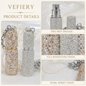 Flacon de parfum rechargeable en verre avec strass, vaporisateur de voyage avec pompe et sangle perlée, brume fine, cadeau pour femme - Product Image 3