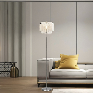 Lámpara de Pie Moderna con Base de Hierro, Pantalla de Tela Beige, Luz LED Cálida, Uso Residencial - Product Image 1