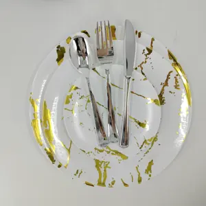 סיטונאי מותאם אישית מסיבת חתונת ארוחת ערב כלי שולחן סכו"ם כפית מזלג סכין פלסטיק סכו"ם זהב חד פעמי סכו"ם סט