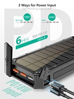 Chargeur solaire portable 20000mAh, charge rapide QC3.0, USB Type-C, Micro USB, étanche IP66, camping, mobile, extérieur, batterie solaire