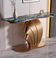 Table console moderne Puruo avec structure en marbre et acier inoxydable doré, décoration de maison moderne de luxe, bureau, table d'entrée chinoise