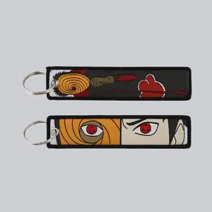 Custom Cartoon Keychain Accessories Promotional Woven Fabric Jet Tag Anime Narutos Hatake Kakas Embroidery Keychain