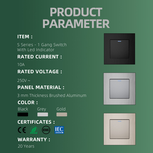 1 Gang 1 Way push button chuyển đổi ánh sáng 10A Ổ cắm điện và thiết bị chuyển mạch Euro màu xám khung nhôm LED Tường chuyển đổi - Product Image 5