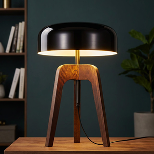 Lampe de table décorative en bois massif de style nordique rustique, LED, lumière blanche chaude, abat-jour en métal sans abat-jour, E26/E27, CRI80, salon, chambre à coucher - Product Image 4