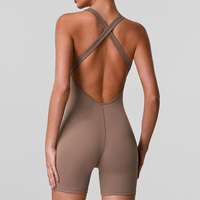 Combinaison Courte Moulante Sportive à Col en V avec Bretelles Croisées et Coussinets de Soutien-Gorge Intégrés, Anti-Transpiration, pour le Commerce International