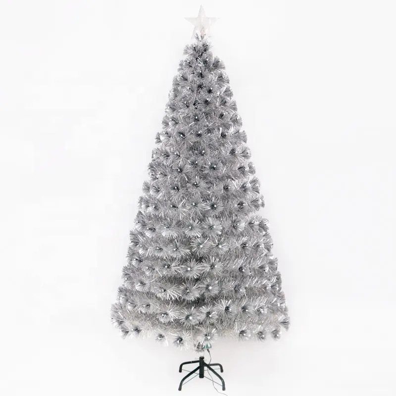 180cm Silver Leveas National Christmas Trees Holiday Home Decor Optical Fiber Tree With Whit LED