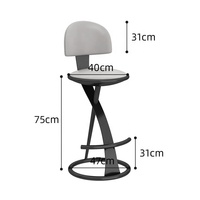 Siège rembourré de haute qualité avec dossier de 75 cm de hauteur et base en métal noir durable pour tabouret de bistrot, café ou bar