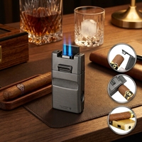 YN Nouveau design Briquet à cigares carré multifonctionnel avec logo gravé au laser, coupe-vent, double flamme
