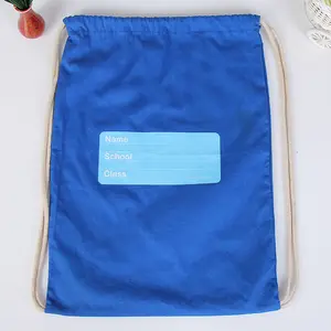 Blue Drawstring Backpack Children Cotton Canvas Drawstring Bag School Bags Backpack