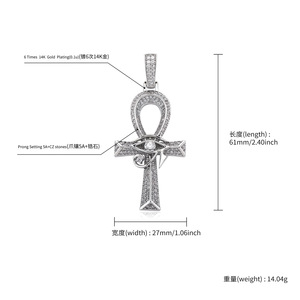 Collier Pendentif <span class=keywords><strong>Ankh</strong></span> en Laiton Micro-Pavé avec Zircon Cubique et Chaîne en Acier Inoxydable <span class=keywords><strong>de</strong></span> 3 mm, Style Hip Hop - Product Image 4