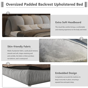 Modern <b>Queen</b> <b>Size</b> Luxury Eco-Friendly Upholstered Platform <b>Bed</b> with Oversized Padded Backrest and Solid Wood Frame - Product Image 5