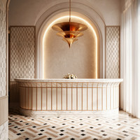 Ensemble complet de mobilier de style rétro français personnalisé pour restaurant et café, comptoir de réception, comptoir de bar, banquette en marbre, laiton et rotin