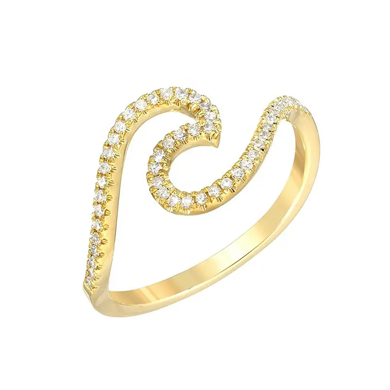 Gemnel jewelry gold plated custom handmade love insert diamond wave band ring