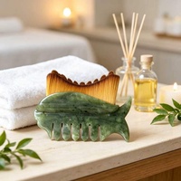 Peigne de massage 4-en-1 en jade, brosse sèche, drainage lymphatique facial, acupression des méridiens du cuir chevelu, lifting de la mâchoire, outil de beauté Gua Sha pour spa