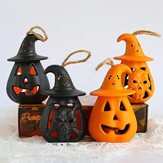 Halloween Pumpkin Ghost Lantern Lamp DIY Hanging Scary Candle Light Halloween Decoration for Home Horror Props Kids Toy