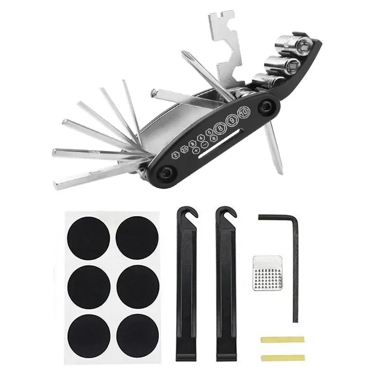 Bike Repair Tool Kits Glue-free 16 in 1 Multifunction Bicycle Mechanic Fix Tools Set Pouch Bag