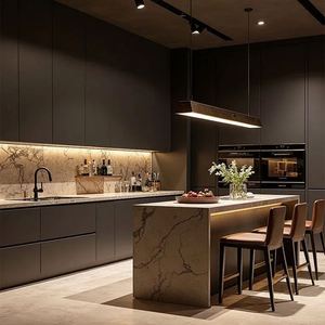 Modern Designs Modular Kitchen Cabinets Set with Eco-Friendly Materials Patterned Quartz Countertops Island Cabinet for Villa - Product Image 4