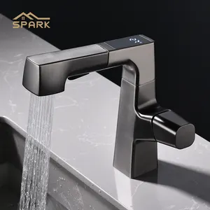 Display della temperatura idroelettrica rubinetto estraibile per lavabo da bagno monocomando bianco per lavabo a risparmio idrico per bagno