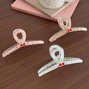 Shes Wholesale Fermagli per capelli a pinza in acetato con strass a forma di ciliegia, motivo frutta, vintage hawaiano, da donna, personalizzabili OEM - Product Image 2