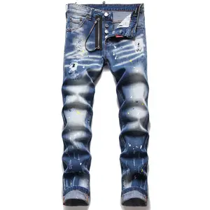 Erkek Slim Fit streç kot Skinny Jeans erkekler için, sıkıntılı düz bacak moda konfor bel pantolon