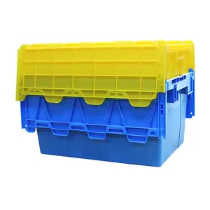 600*400*320mm Hot sale plastic tote box stacking crates wholesale moving hinge lids boxes