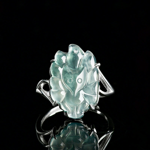S925 silver set with natural A-grade jadeite blue water nine-tailed fox <b>ring</b>, ice-grade jade, women's style, <b>adjustable</b> <b>size</b> - Product Image 3