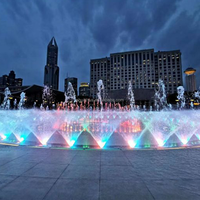 Fontaine d'eau extérieure commerciale interactive à jets de danse LED RGB, écologique, résistante au feu, en acier inoxydable