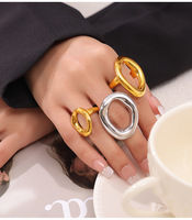 Bague ouverte ajustable en forme de O martelé, style minimaliste moderne, en acier inoxydable plaqué or PVD 18 carats, tendance pour mariage et fiançailles
